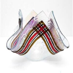 Iridescent Hand Blown Fussed Glass Handkerchief Tea Light Votive